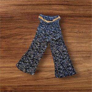 Floral Wide-Leg Pants with Yellow Trim MUDD STRAPPLES BLACK FLORAL JUMPSUIT